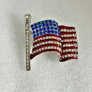 Rhinestone and Enamel Flag Brooch Pendant